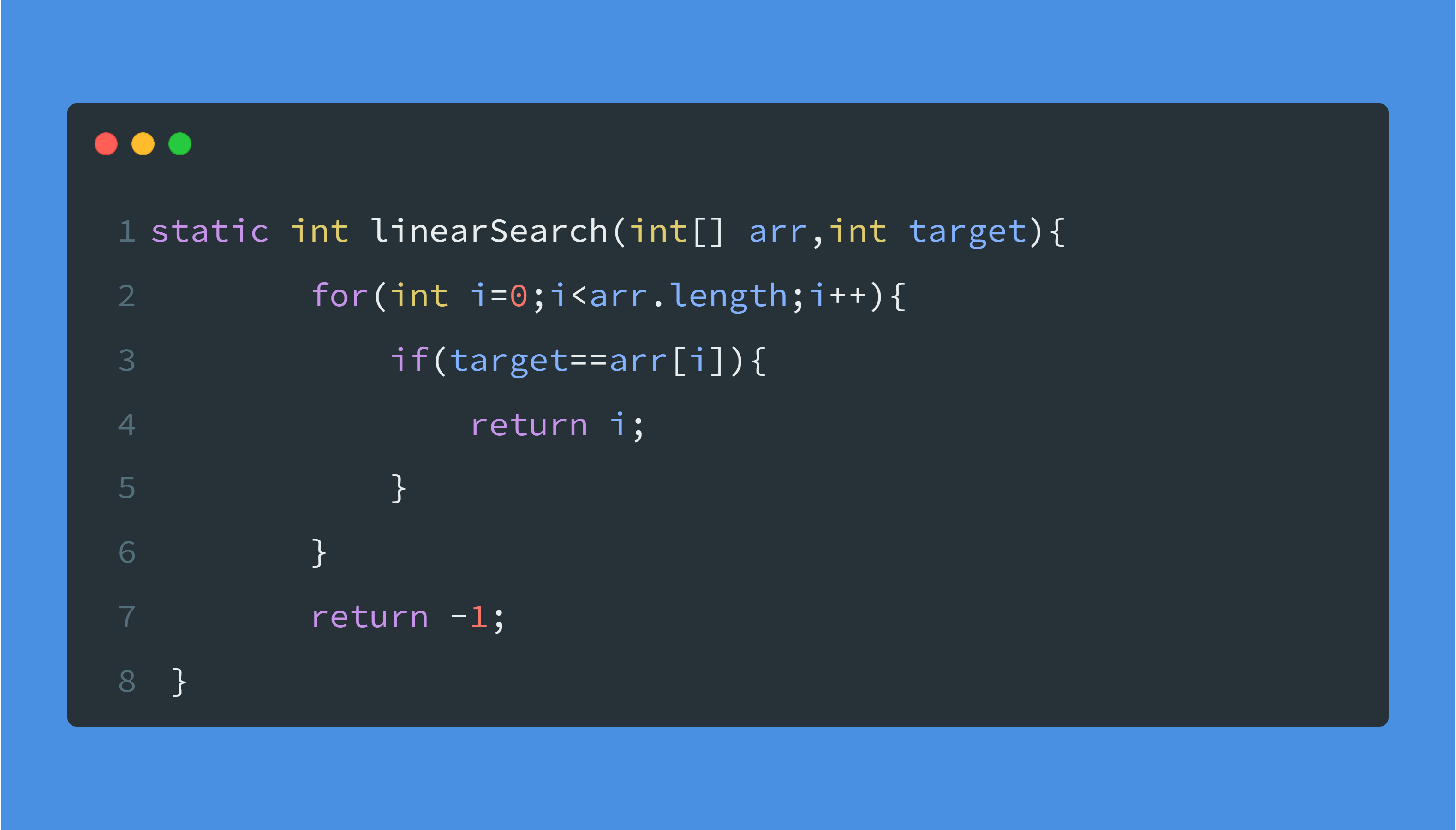 Linear search code implementation